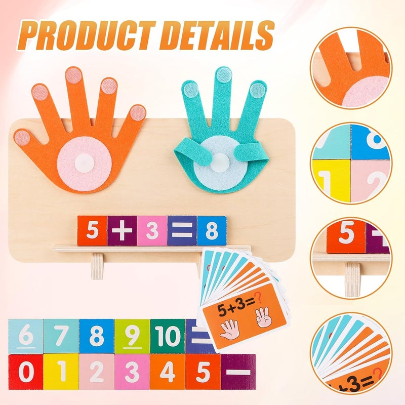 Capstro Wooden Finger Counting Math Board for Kids – Montessori Number Learning Toy with Counting Hands, 13 Wooden Blocks & 10 Equation Cards | Preschool Math Activity for Ages 3+ - Image 4